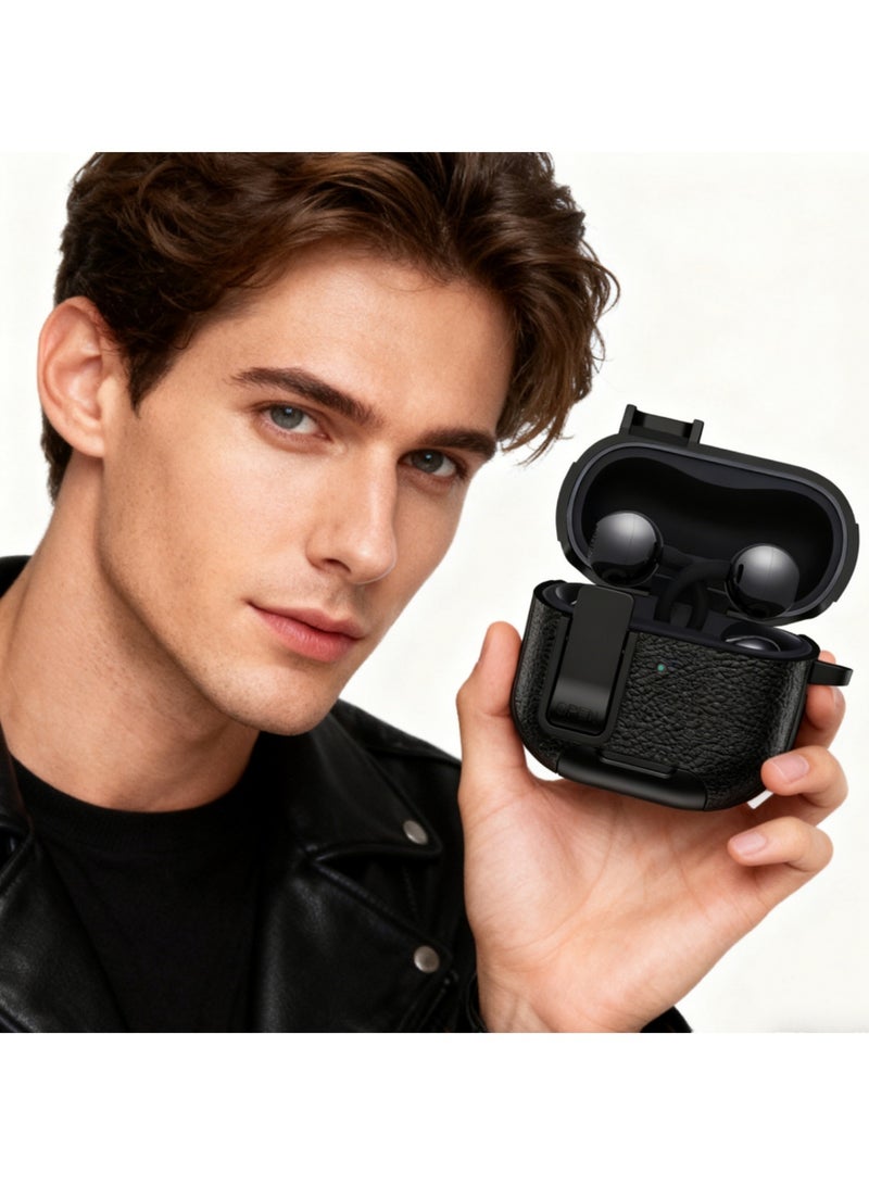 Adando Compatible with HUAWEI FreeClip 2 Case, Safety Lock Litchi Faux Leather Drop Protection Cover with Keychain, Shock-Proof Protective TPU Case for Huawei FreeClip 2 (Dark black) - Image 5